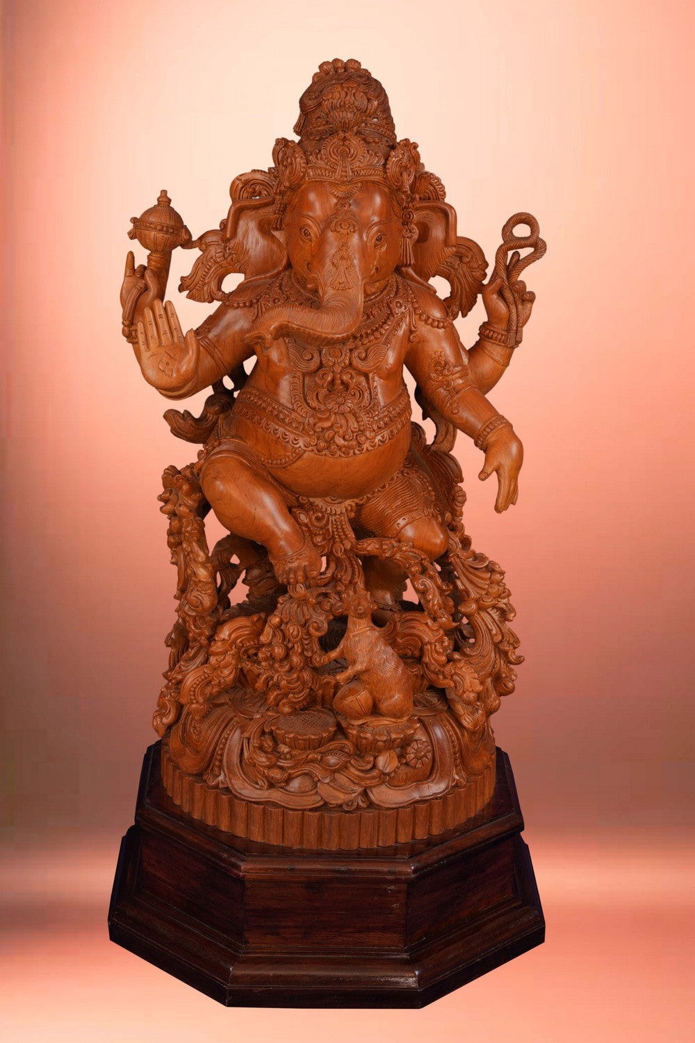Image of Teak Wood Carving Lord Ganesha Statue